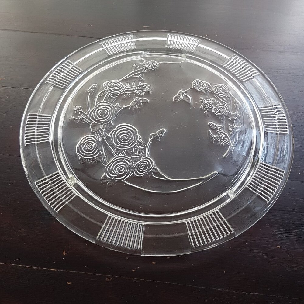 1930s Federal Depression Glass Cake Stand - Sharon or Cabbage Rose Pattern Pedes